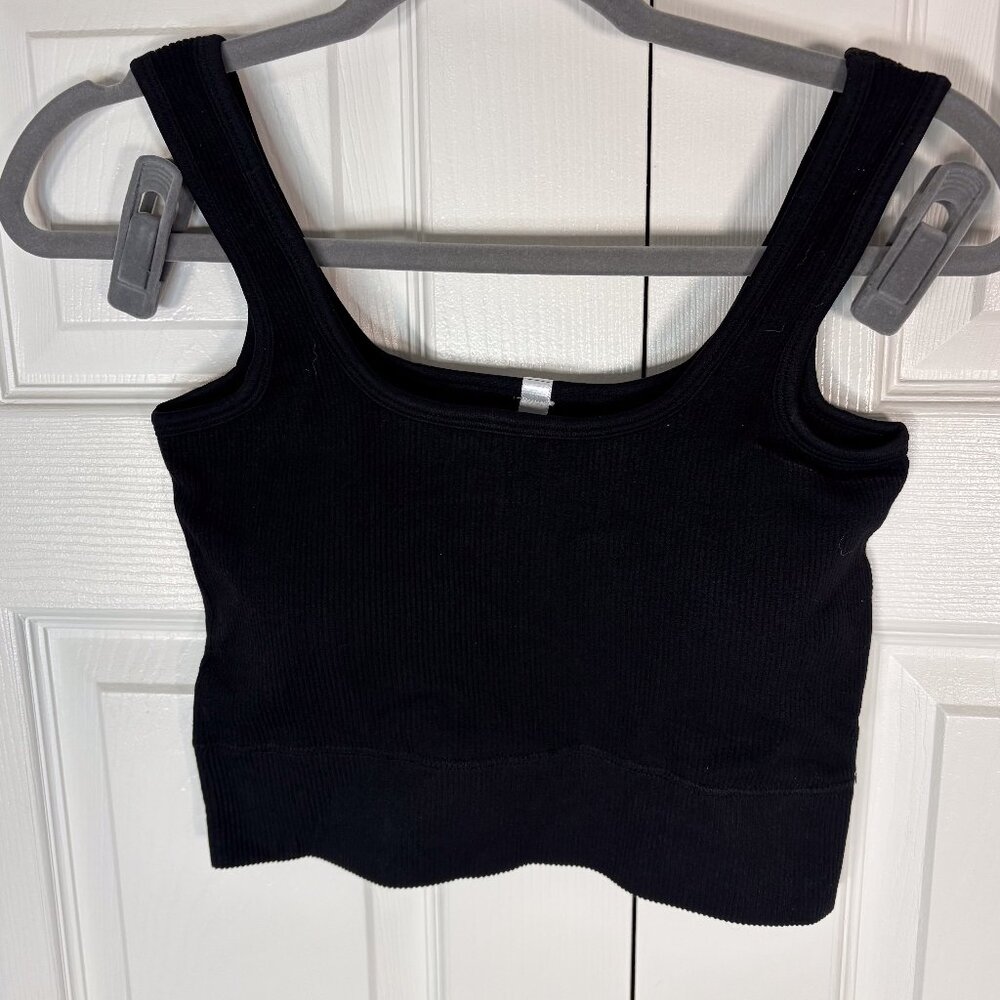 Alexander Jane Plus Size 1X/2X Black Ribbed Crop Tank Top | Padded